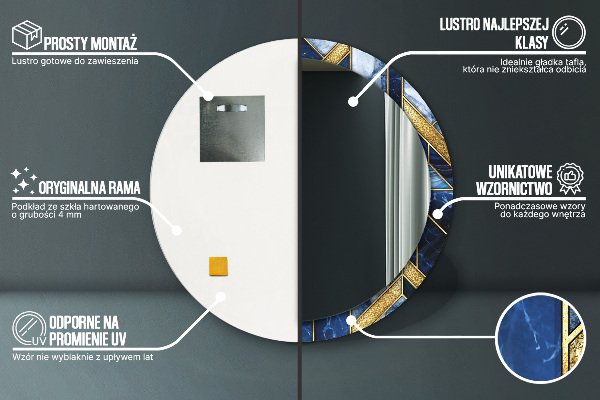 Round printed mirror Modern marble