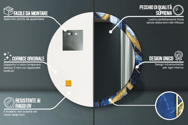 Round printed mirror Modern marble