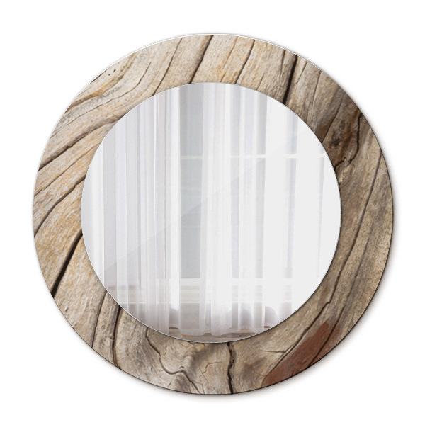 Round printed mirror Cracked wood