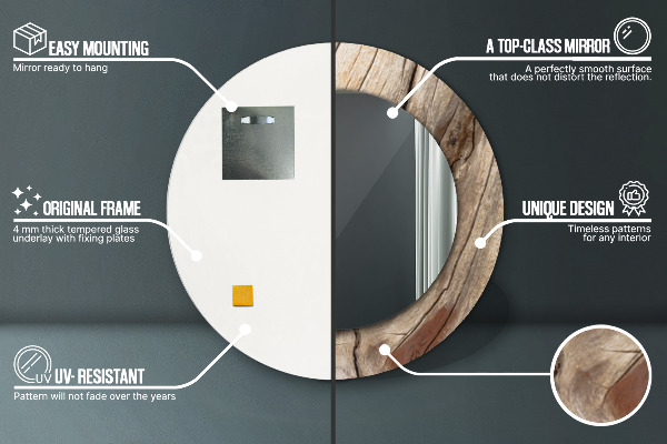 Round printed mirror Cracked wood