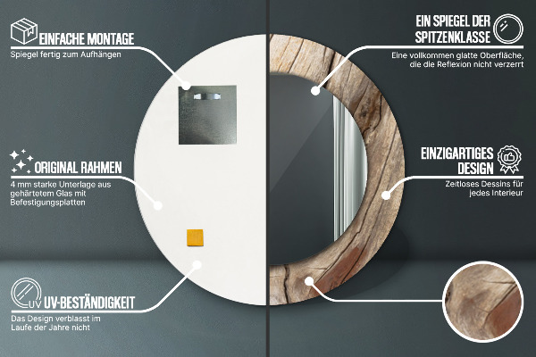 Round printed mirror Cracked wood