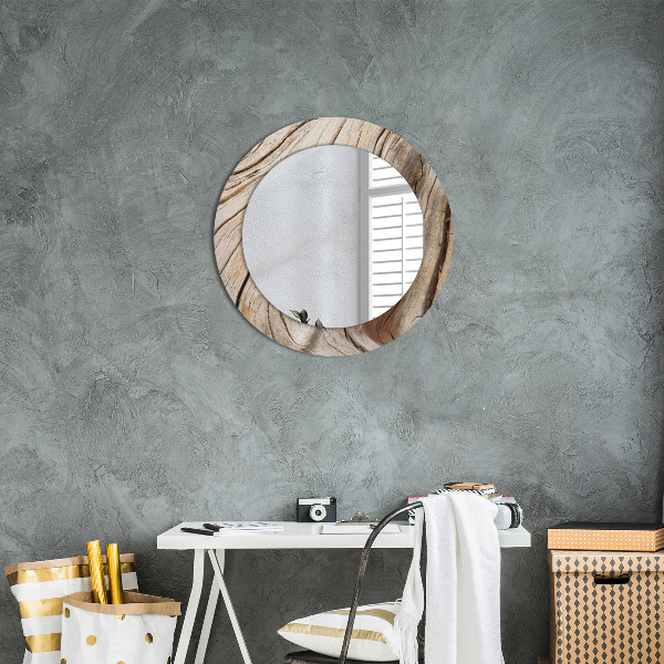 Round printed mirror Cracked wood