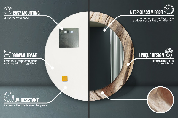 Round printed mirror Cracked wood