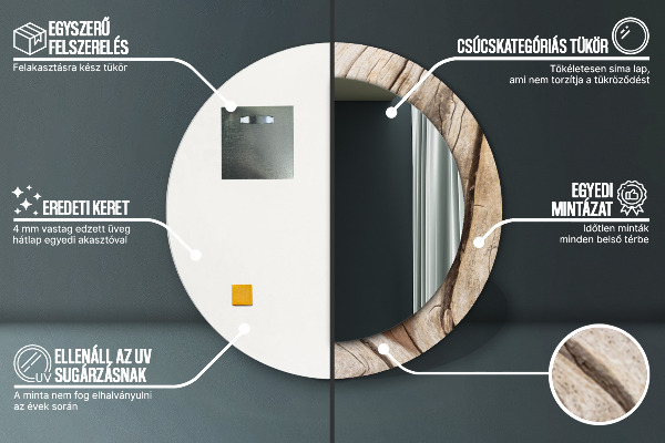 Round printed mirror Cracked wood