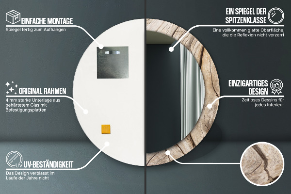 Round printed mirror Cracked wood