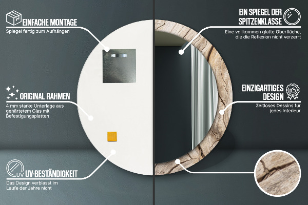 Round printed mirror Cracked wood