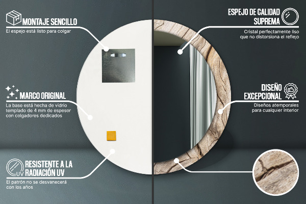 Round printed mirror Cracked wood