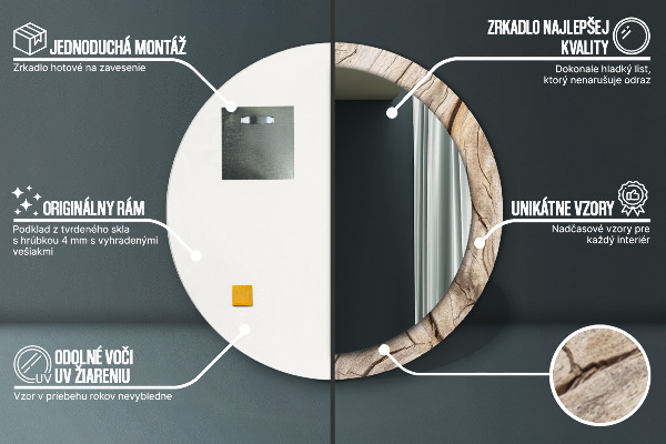 Round printed mirror Cracked wood