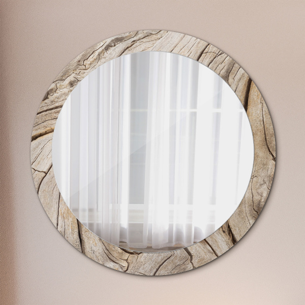 Round printed mirror Cracked wood
