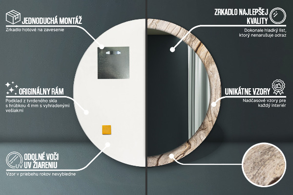 Round printed mirror Cracked wood