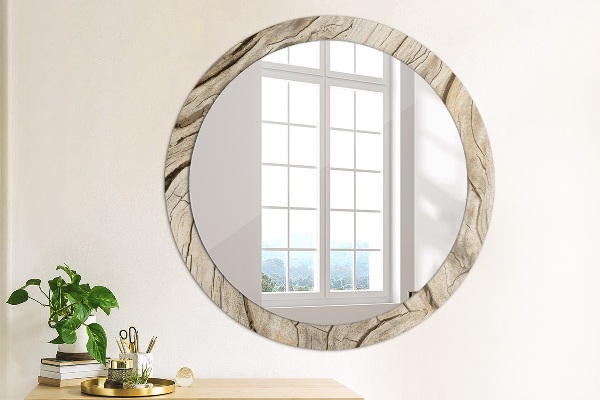 Round printed mirror Cracked wood