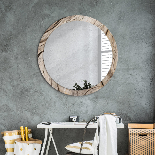 Round printed mirror Cracked wood