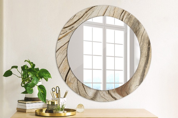 Round printed mirror Cracked wood