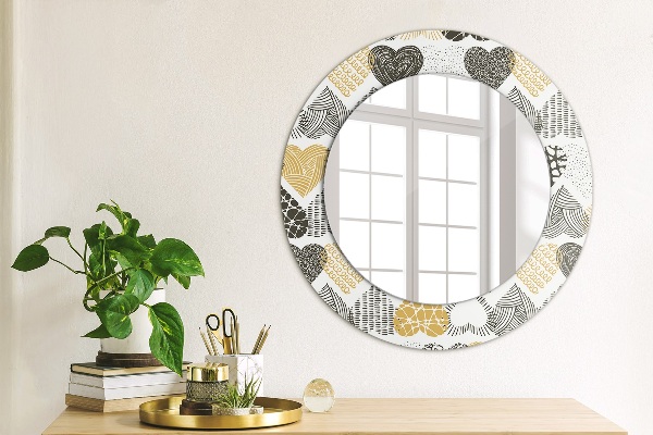 Round mirror frame with print Hearts doodle