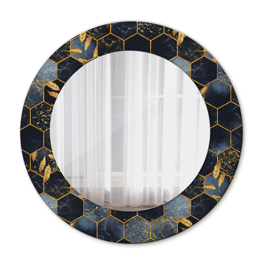 Round mirror frame with print Hexagon marble