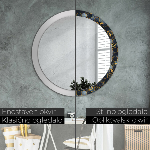 Round mirror frame with print Hexagon marble
