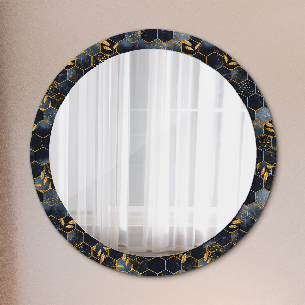 Round mirror frame with print Hexagon marble