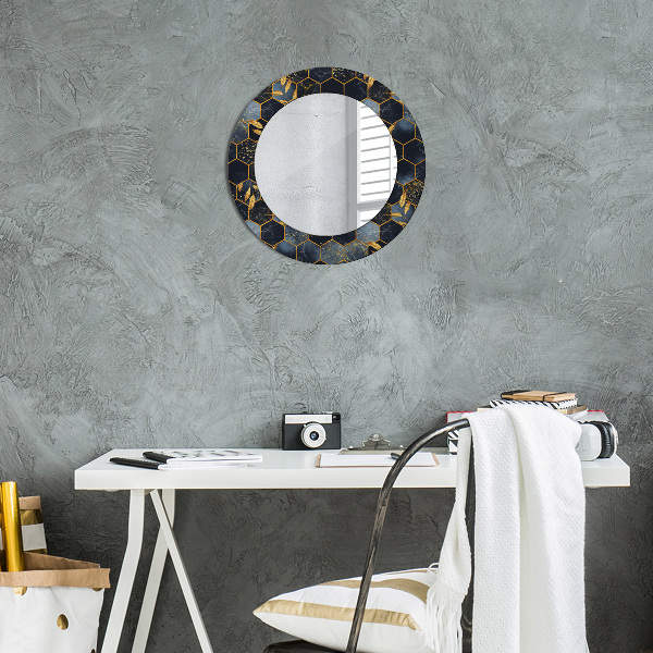 Round mirror frame with print Hexagon marble
