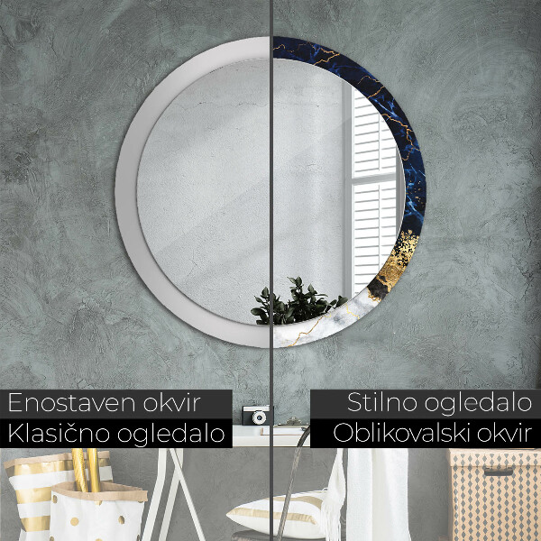 Round mirror frame with print Blue marble
