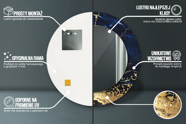 Round mirror frame with print Blue marble