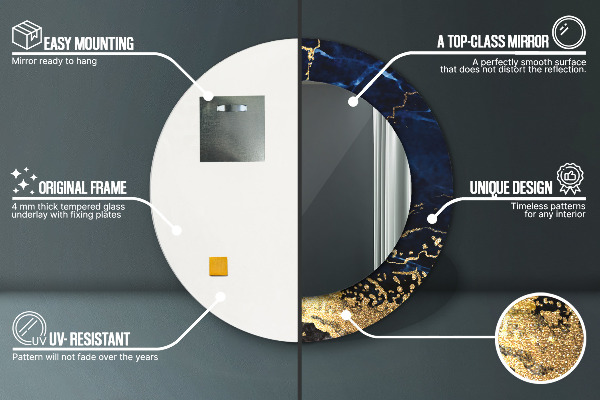 Round mirror frame with print Blue marble