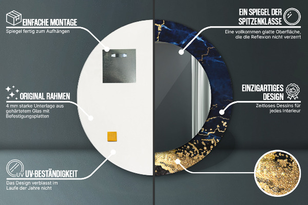 Round mirror frame with print Blue marble