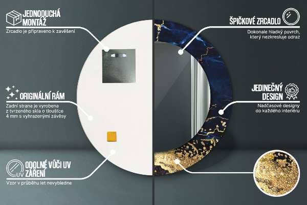 Round mirror frame with print Blue marble