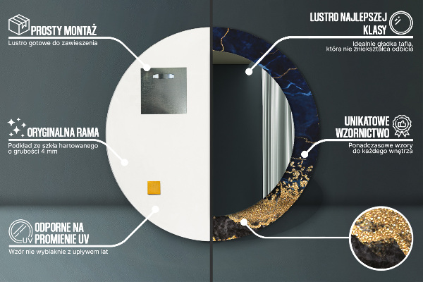 Round mirror frame with print Blue marble