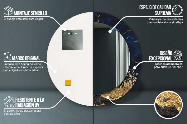 Round mirror frame with print Blue marble