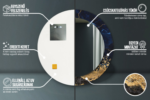 Round mirror frame with print Blue marble