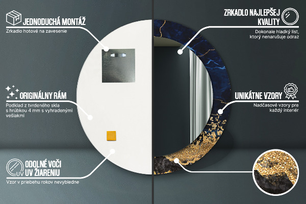 Round mirror frame with print Blue marble