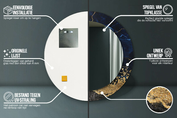 Round mirror frame with print Blue marble