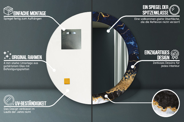 Round mirror frame with print Blue marble