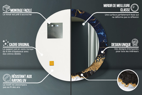 Round mirror frame with print Blue marble