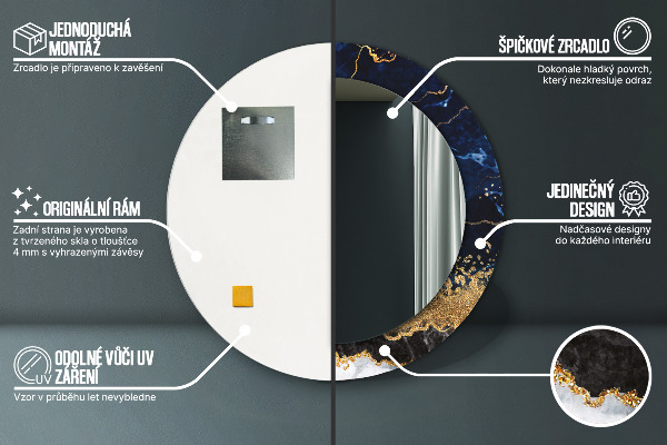 Round mirror frame with print Blue marble