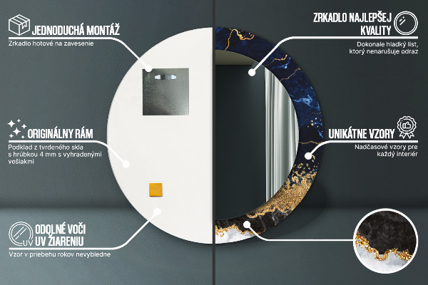 Round mirror frame with print Blue marble