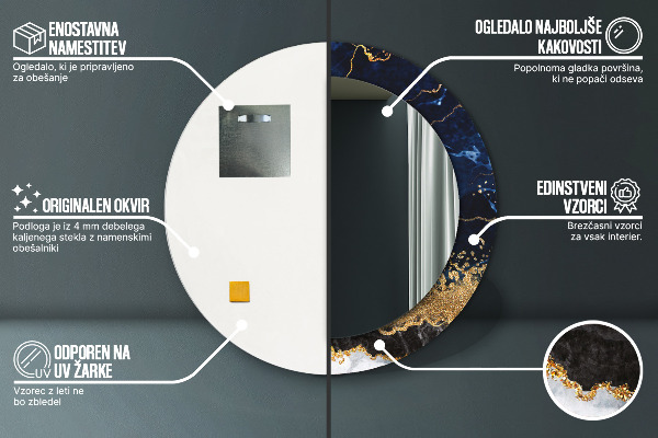 Round mirror frame with print Blue marble