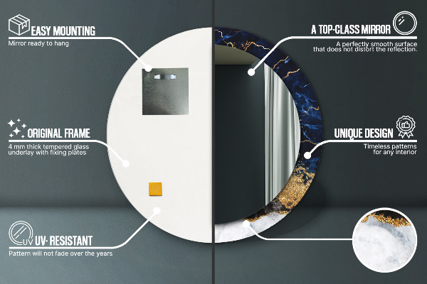 Round mirror frame with print Blue marble