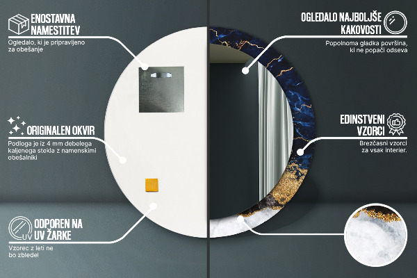 Round mirror frame with print Blue marble