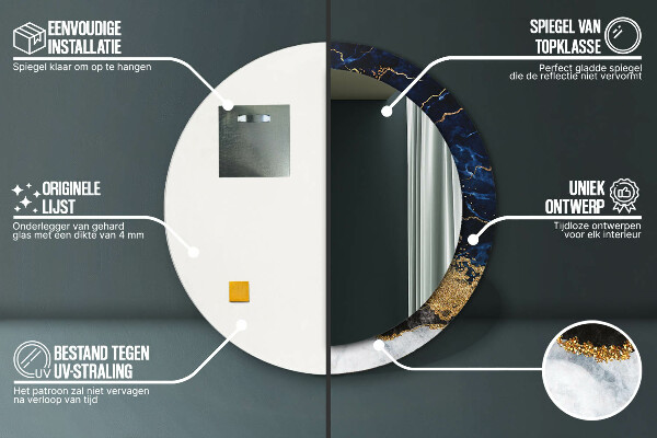 Round mirror frame with print Blue marble