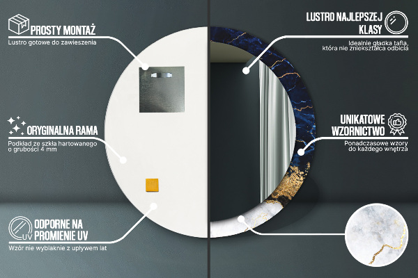 Round mirror frame with print Blue marble