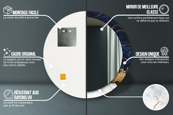 Round mirror frame with print Blue marble