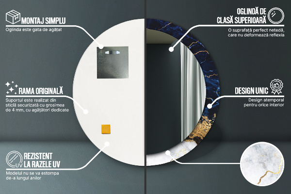 Round mirror frame with print Blue marble