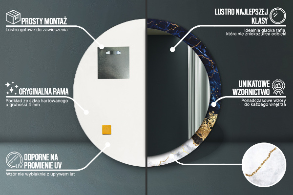 Round mirror frame with print Blue marble