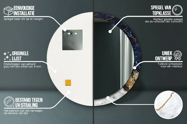 Round mirror frame with print Blue marble