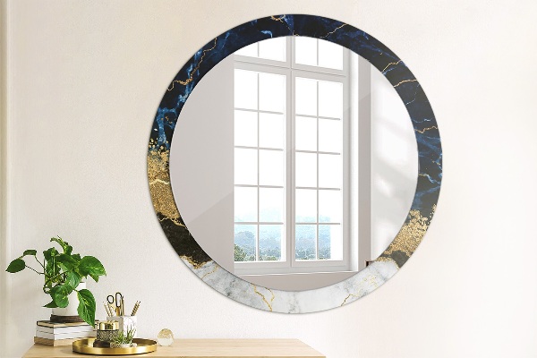 Round mirror frame with print Blue marble