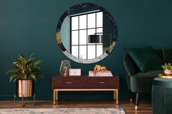 Round mirror frame with print Blue marble