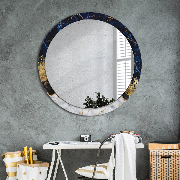 Round mirror frame with print Blue marble