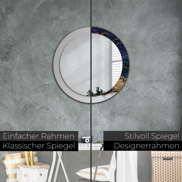 Round mirror frame with print Blue marble