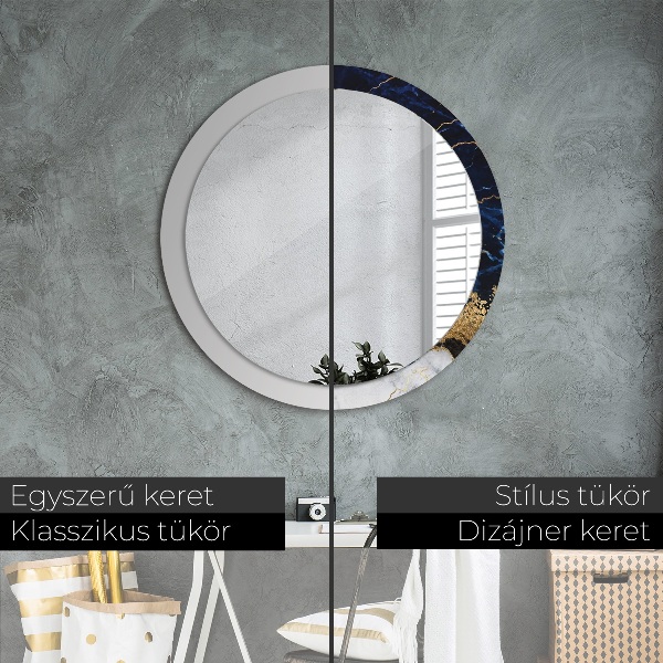 Round mirror frame with print Blue marble